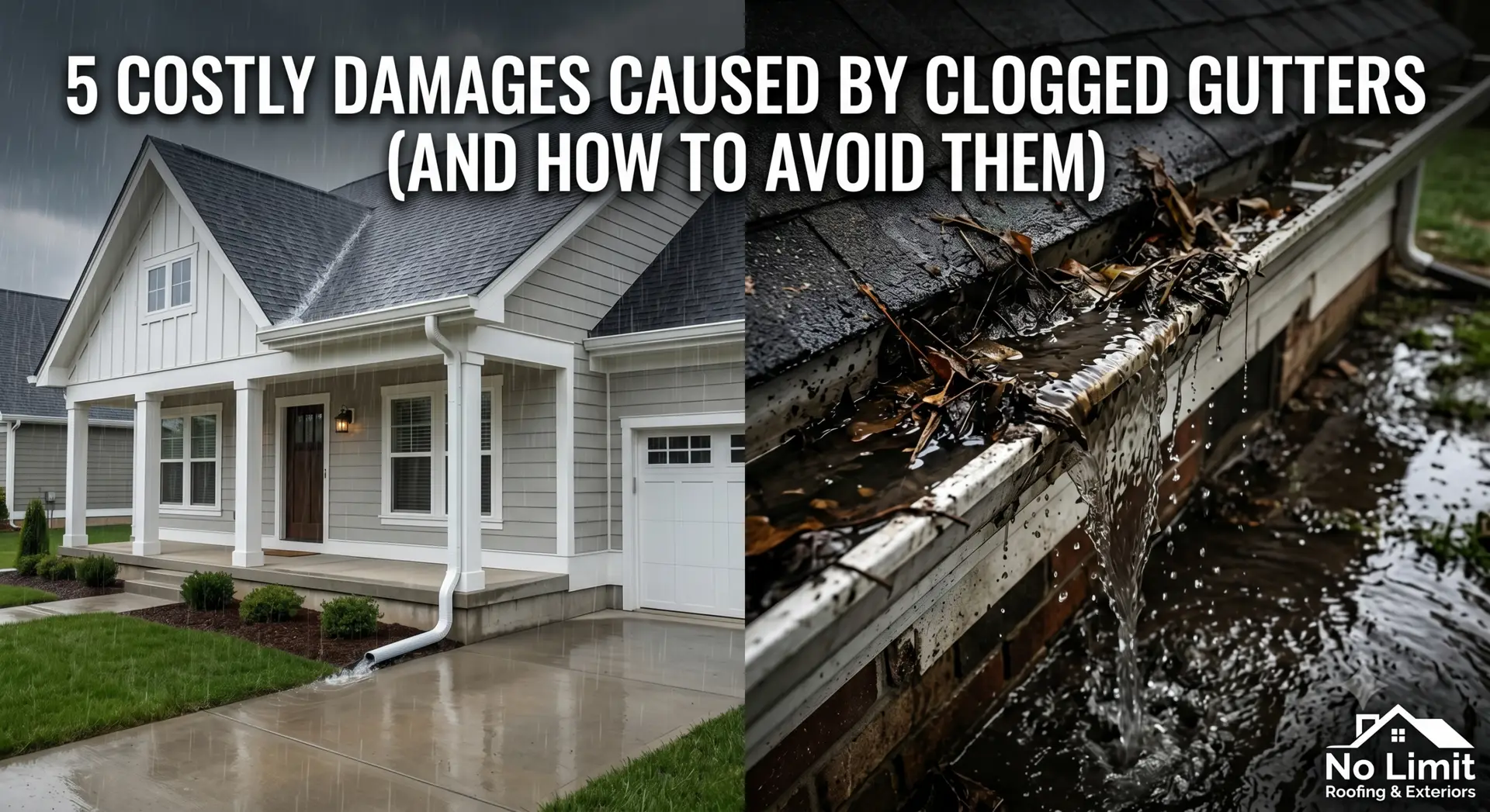 Damages caused by clogged gutters